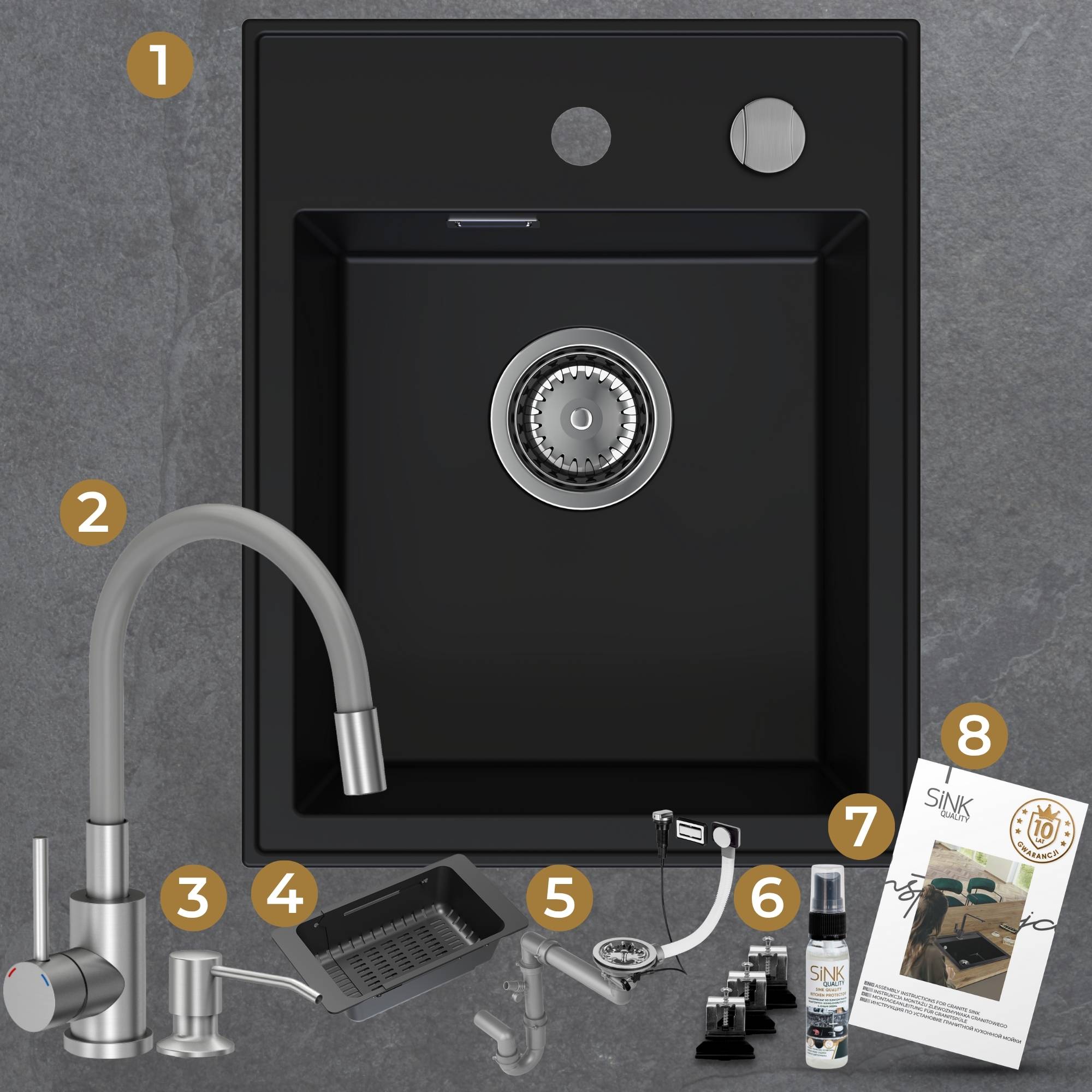 Zestaw do montażu klasyczna kuchnia -automat - bateria dozownik srebrny